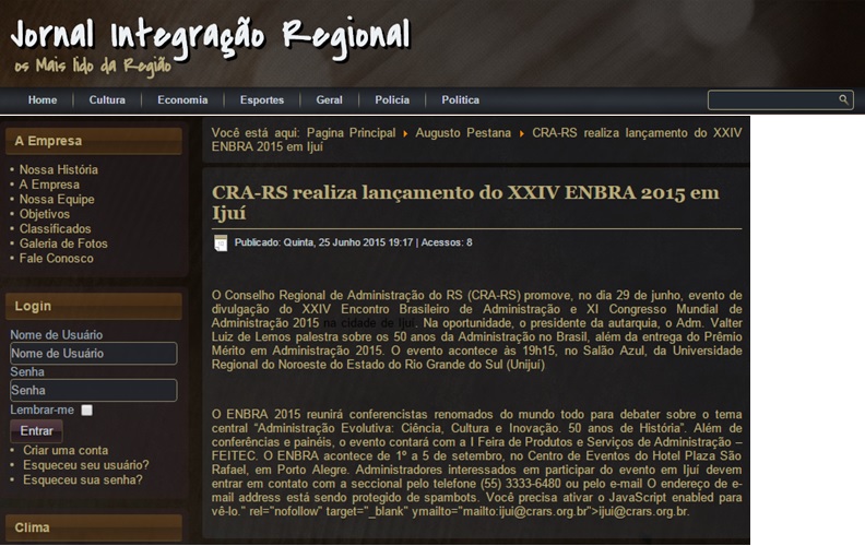 CRA-RS realiza lançamento do XXIV ENBRA 2015 em Ijuí