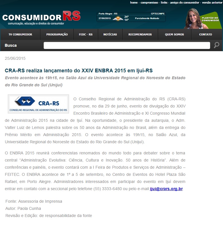 CRA-RS realiza lançamento do XXIV ENBRA 2015 em Ijuí