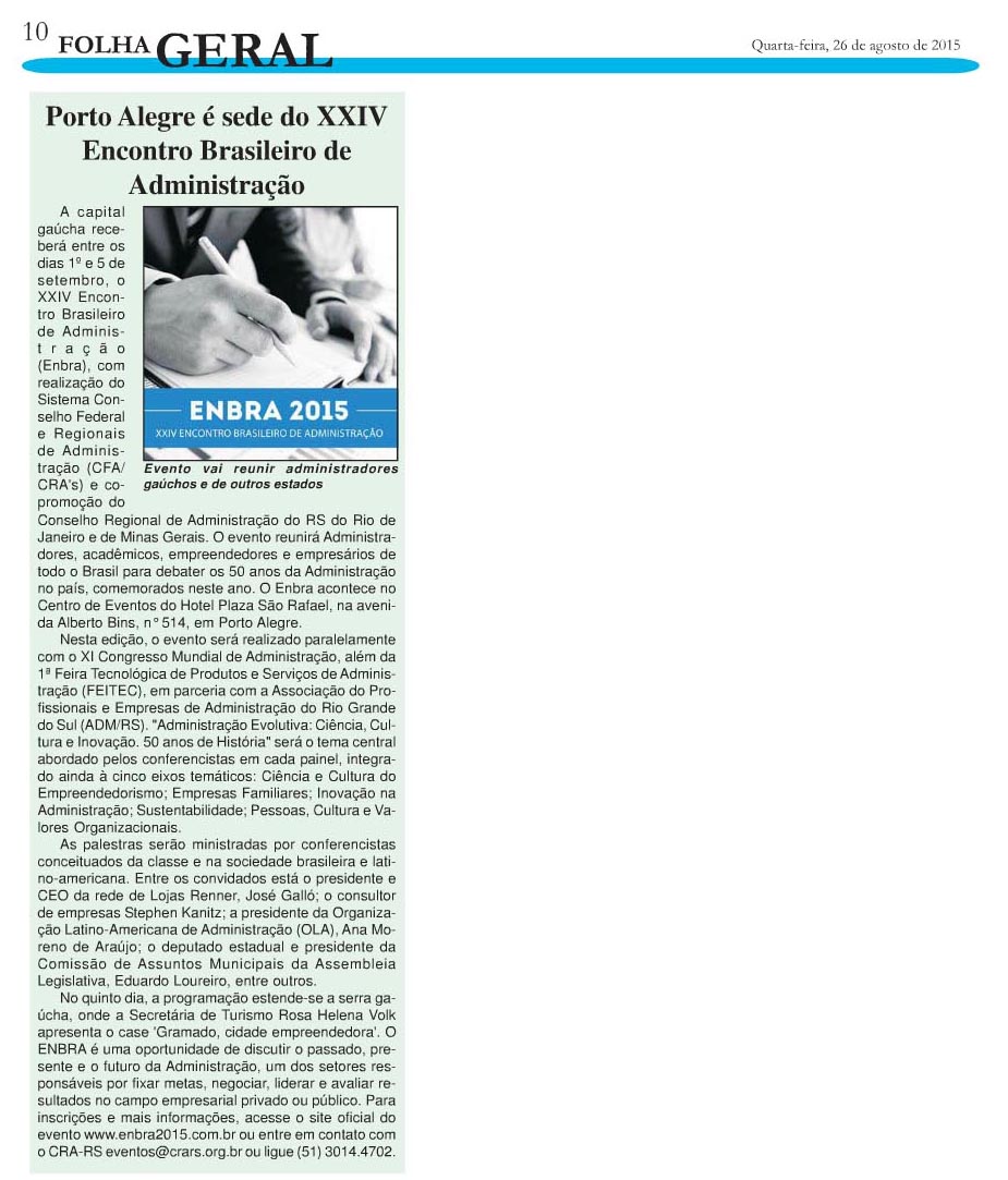 Porto Alegre é sede do XXIV Encontro Brasileiro de Administração