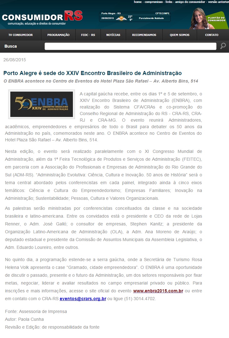 Porto Alegre é sede do XXIV Encontro Brasileiro de Administração