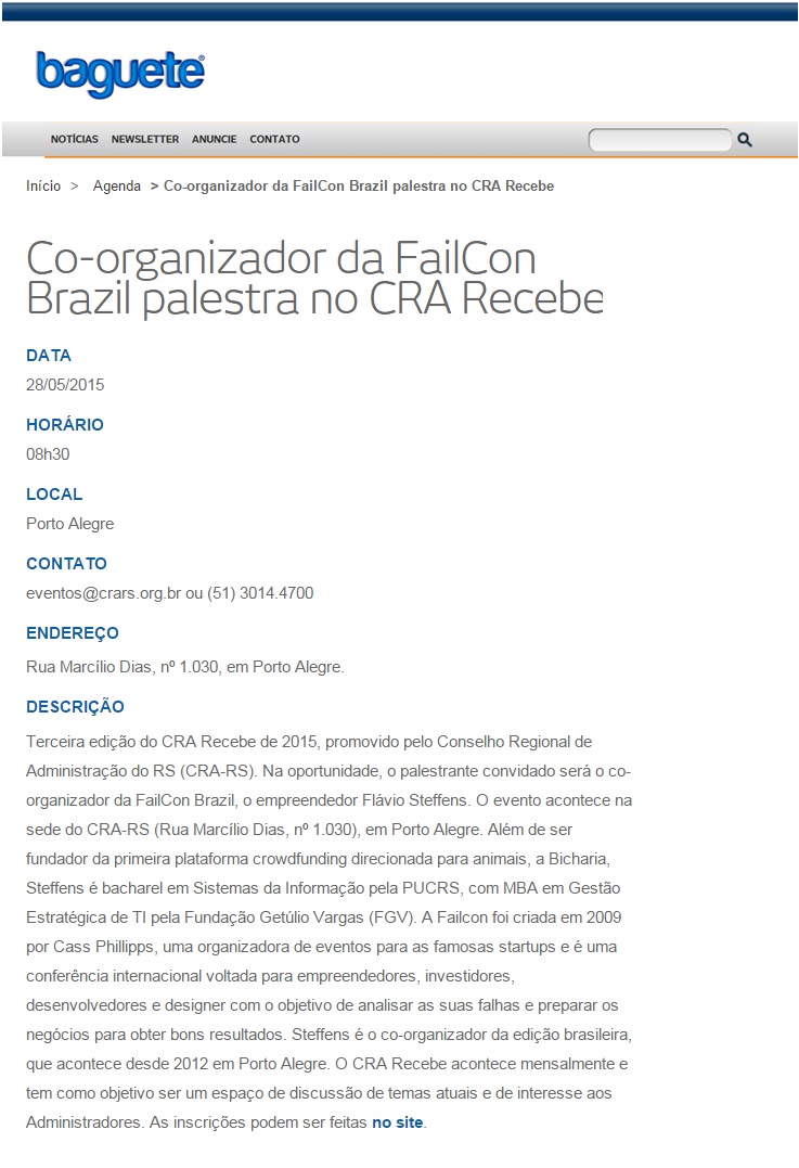 Co-organizador da FailCon Brazil palestra no CRA Recebe
