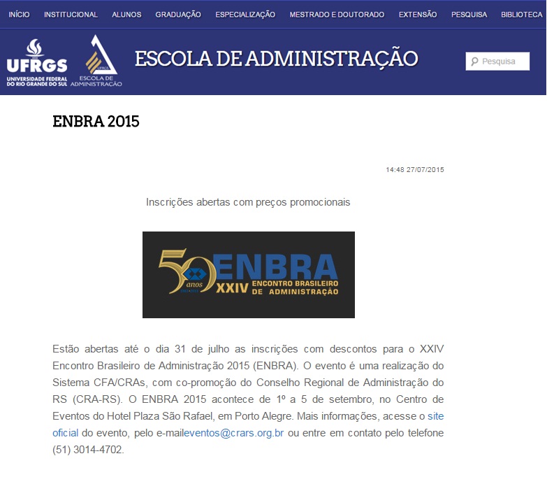Inscrições abertas para o Encontro Brasileiro de Administração 2015