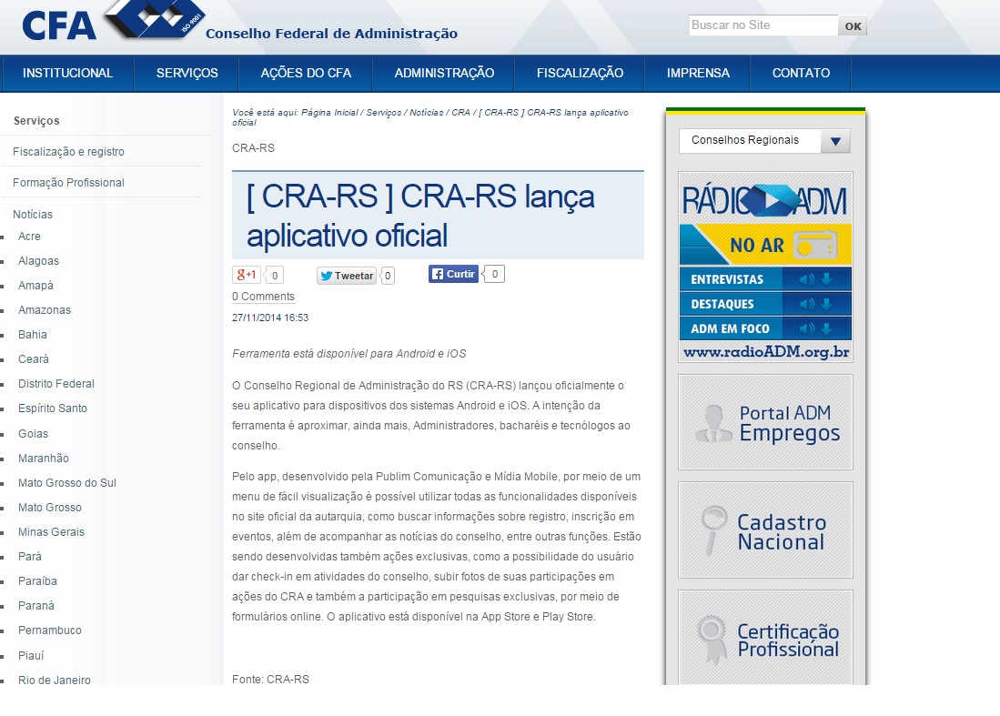 Aplicativo oficial do CRA-RS