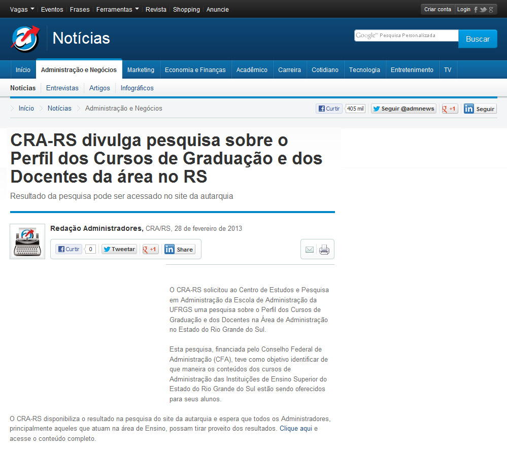 Pesquisa Perfil Cursos Administração