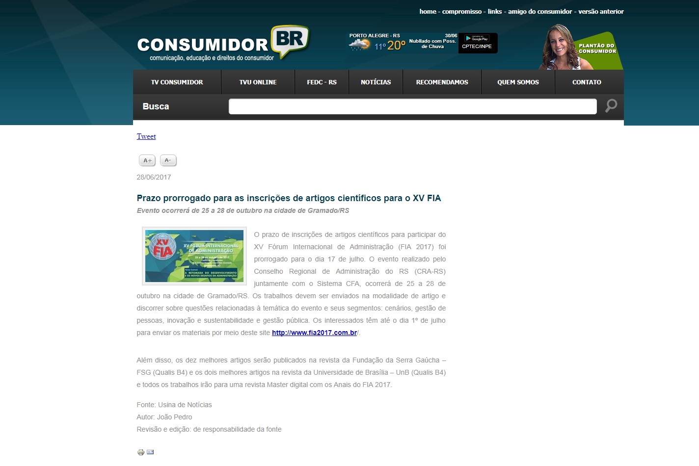 Inscrições Prorrogadas FIA XV