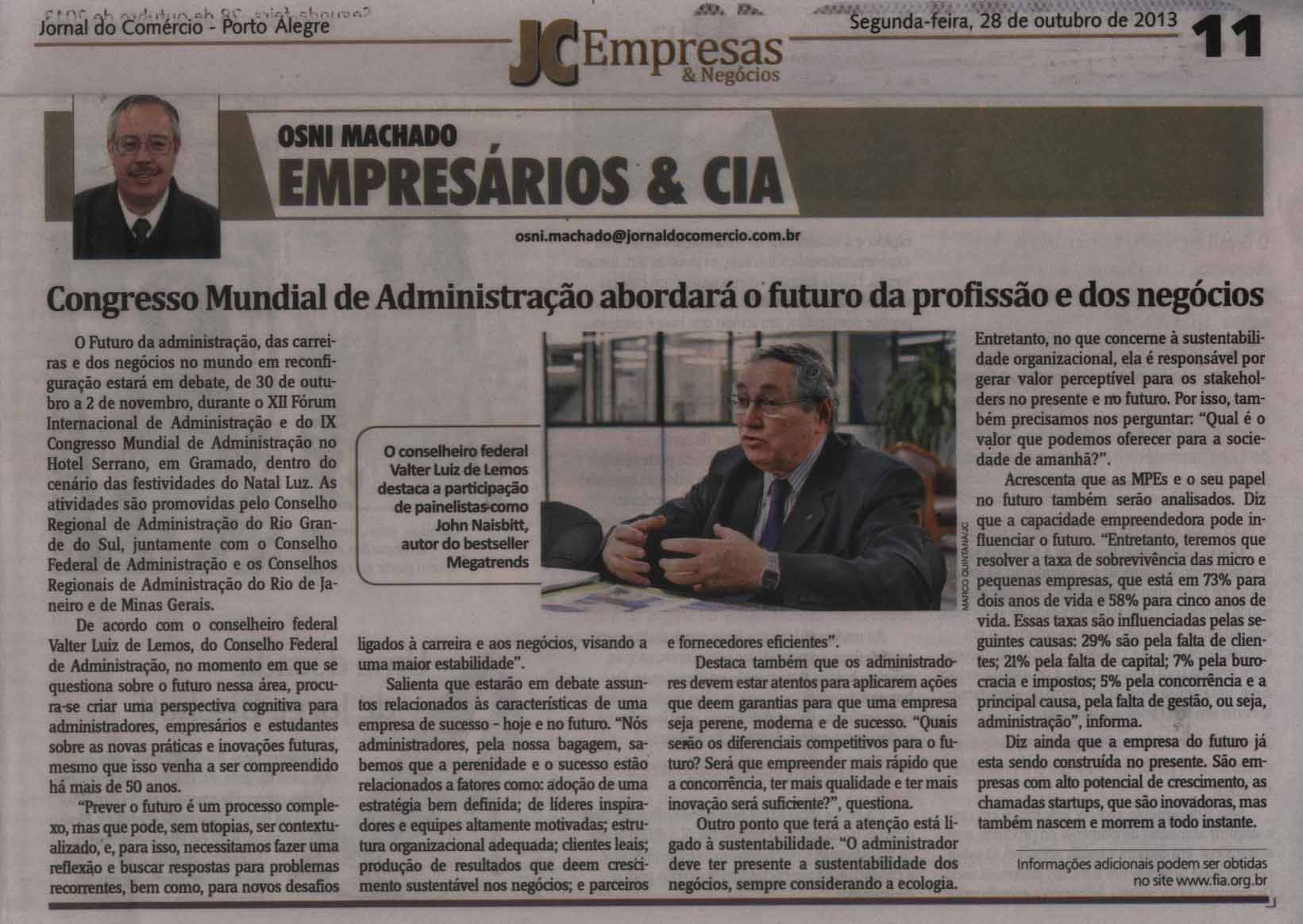 Congresso Mundial de Administração abordará o futuro da profissão e dos negócios