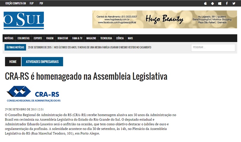 CRA-RS é homenageado na Assembleia Legislativa do RS 