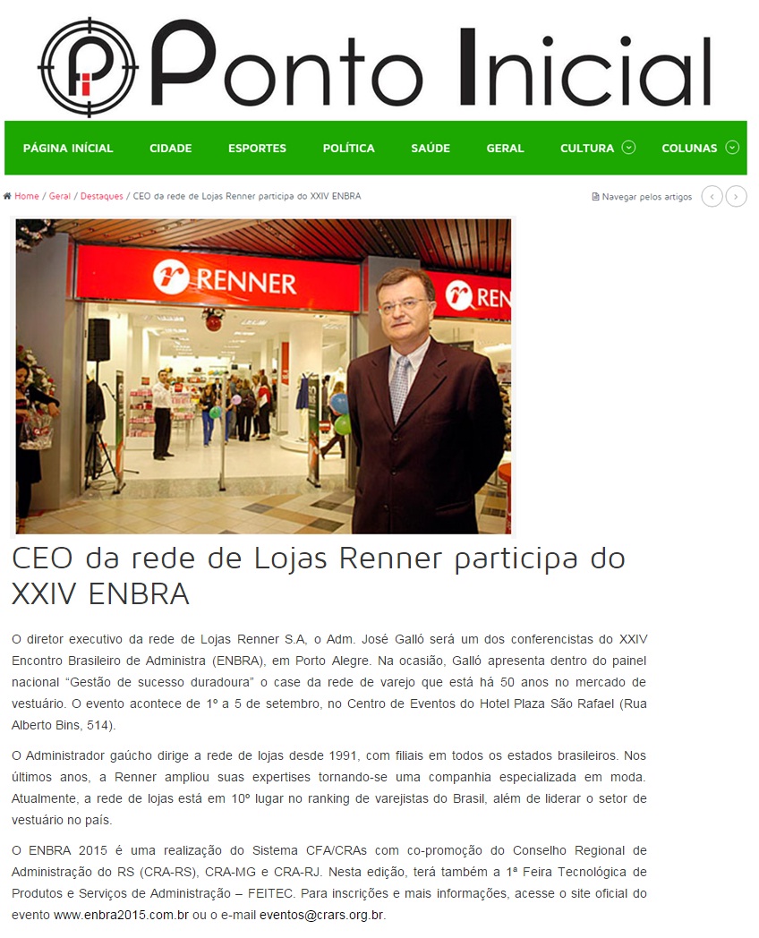 CEO da rede de Lojas Renner palestra no XXIV ENBRA