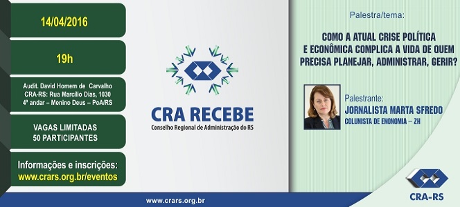 É AMANHÃ: jornalista Marta Sfredo palestra no CRA Recebe deste mês