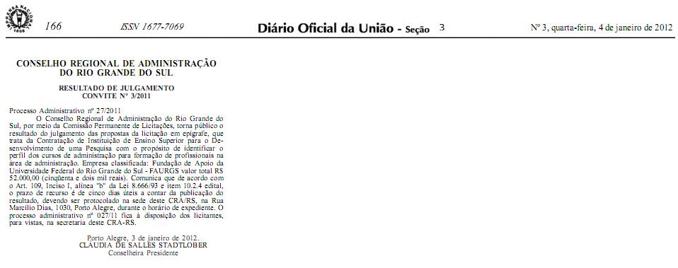 Resultado de Julgamento Convite Nº 3/2011 