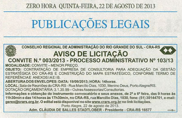 Aviso de Licitação - Convite Nº 003/2013
